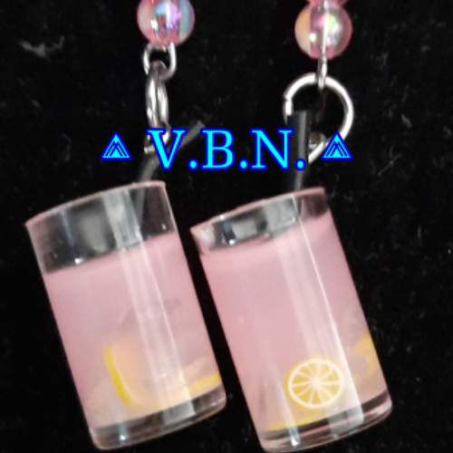 Boucle d'oreille inoxydable verre cocktail rose clair