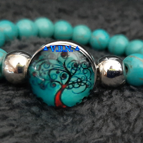 Bracelet bouton pression avec perles de 10mm bleu turquoise