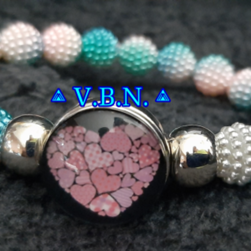 Bracelet bouton pression avec perles de 10mm rose bleu
