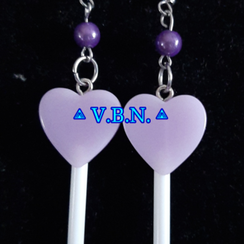 Boucles d'oreilles sucette coeur violet pastel