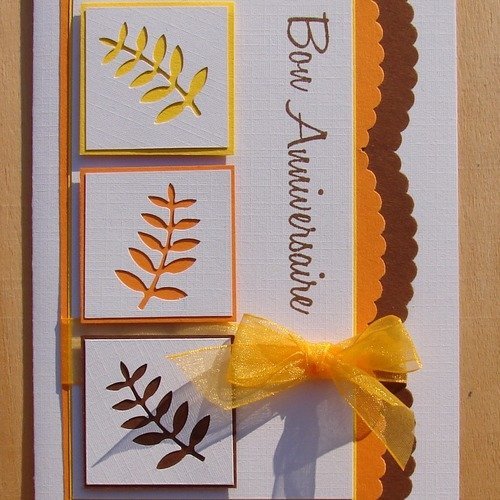 Carte Bon Anniversaire Automnale Feuilles Marron Orange Jaune Ruban Un Grand Marche