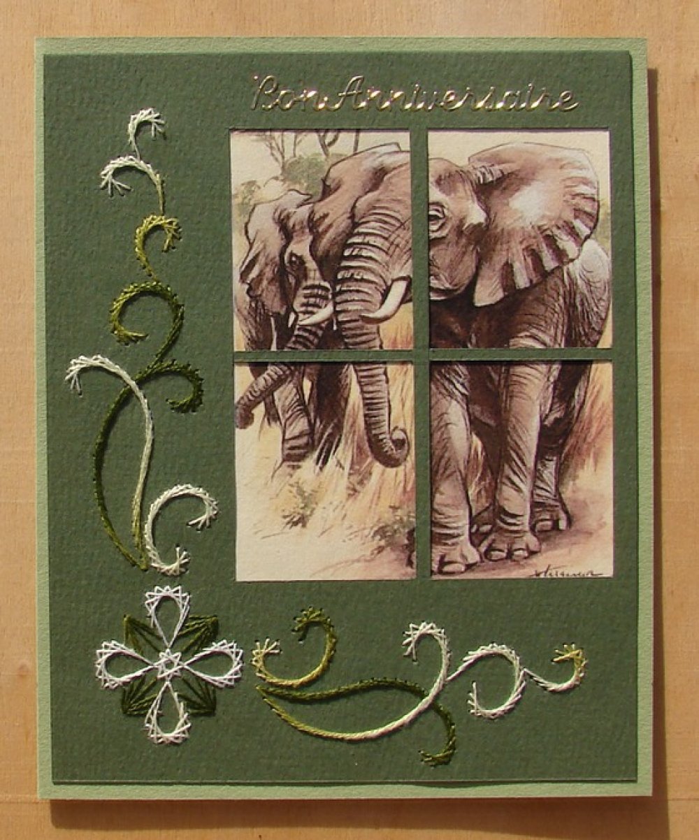 Carte Masculine Brodee Bon Anniversaire Image Elephants Un Grand Marche