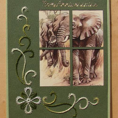 Carte Masculine Brodee Bon Anniversaire Image Elephants Un Grand Marche