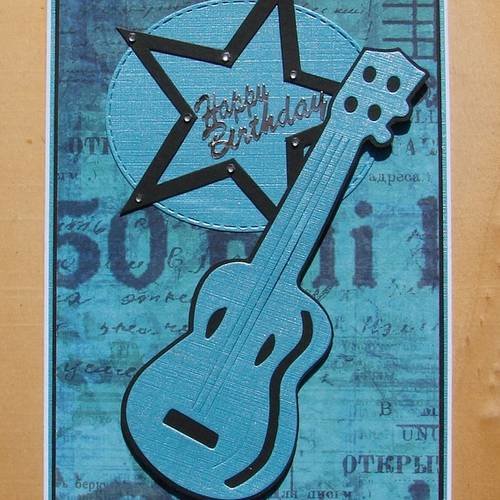 Carte Anniversaire Guitare Noire Et Bleue Message Happy Birthday Un Grand Marche