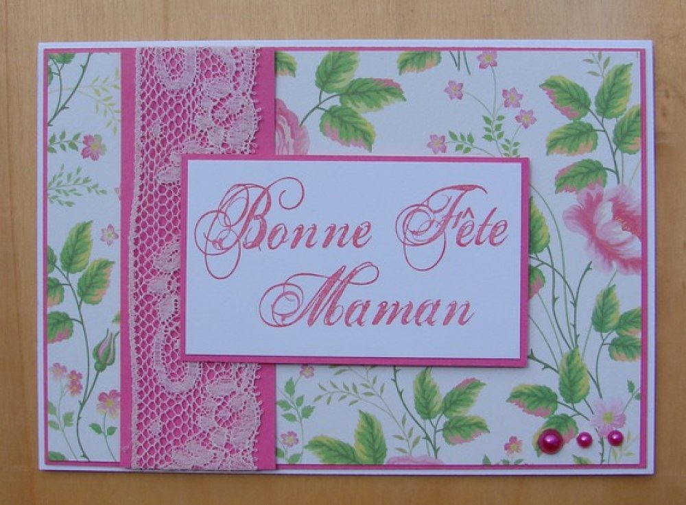 Carte Fete Des Meres Papier Fleuri Dentelle Demi Perles Message Bonne Fete Maman Un Grand Marche