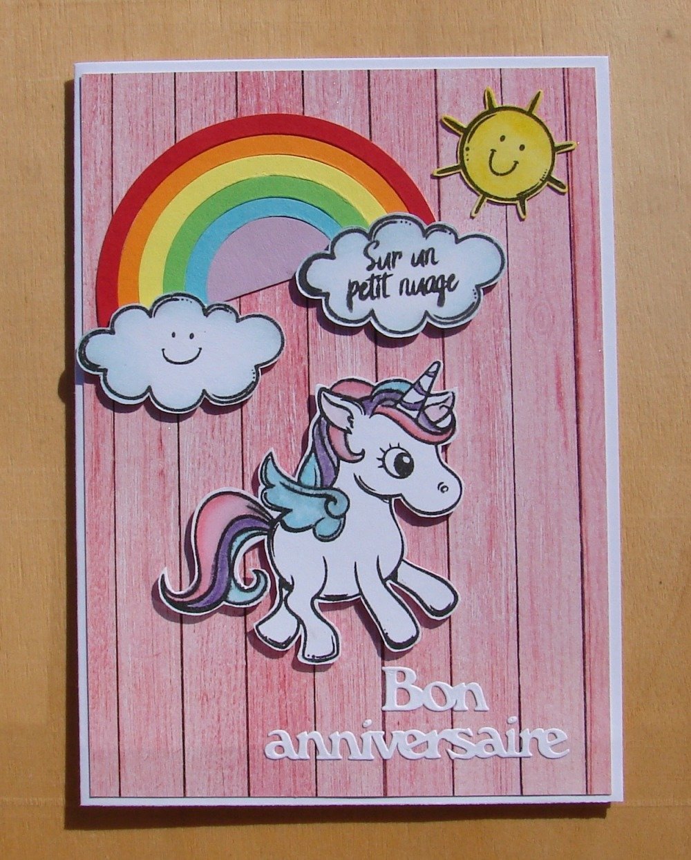 Carte Anniversaire Fille Licorne Rose Et Blanche Nuages Arc En Ciel Soleil Un Grand Marche