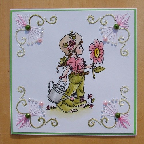 Carte Brodee Femme Toutes Occasions Anniversaire Fete Verte Et Rose Demi Perles Un Grand Marche