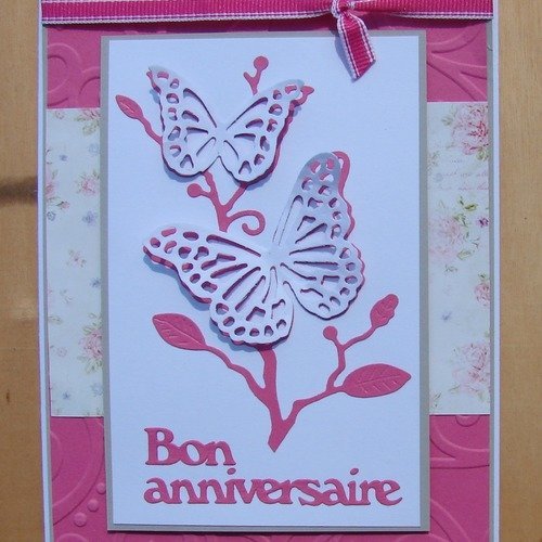 Carte Bon Anniversaire Papillons Rose Grise Et Blanche Ruban Un Grand Marche