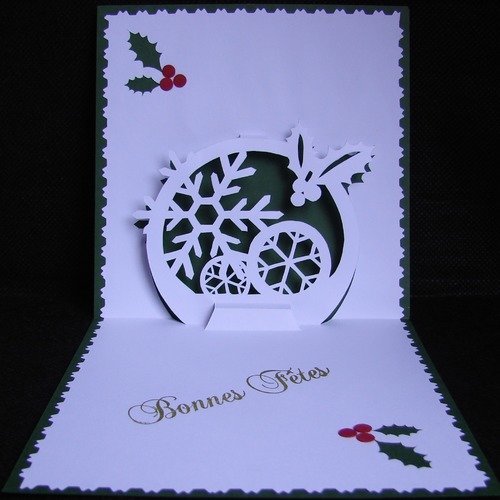 Carte Kirigami Boule De Noël Bonnes Fêtes De Noël Du Nouvel An Verte Et Blanche