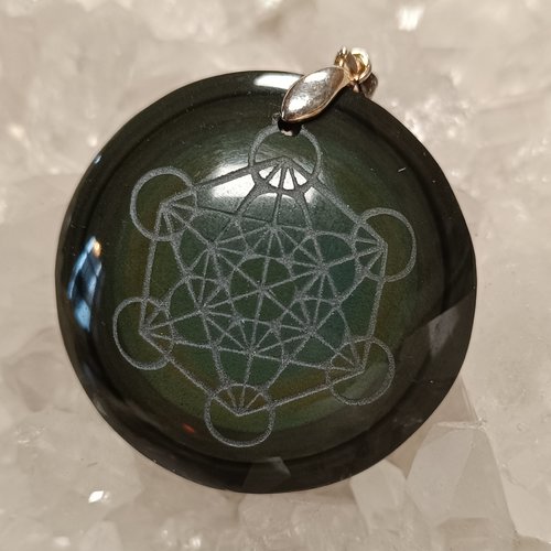 Obsidienne oeil céleste pendentif gravure métatron
