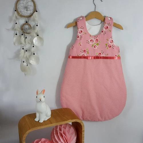 Gigoteuse Turbulette Bebe Fille Hiver Et Son Doudou Lapin Assorti En Coton Rose A Pois Imprime Fleuri 0 6mois Un Grand Marche