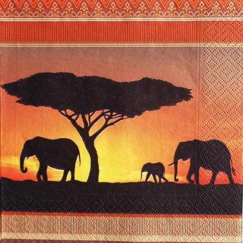 Serviette en papier eléphants d'afrique au coucher de soleil #an107u