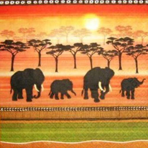 Serviette en papier famille éléphants au coucher de soleil #an044u