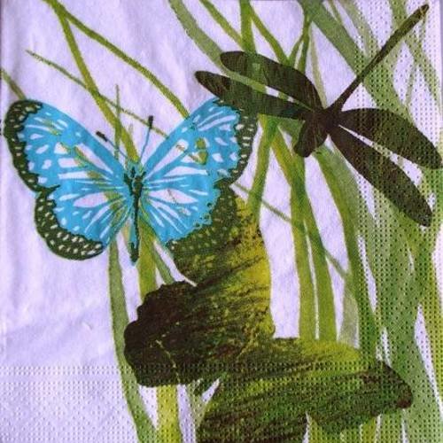 Serviette en papier 25x25cm papillons et libellule #an032pu