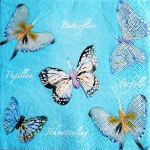 Serviette en papier beaux papillons sur fond bleu #an013u