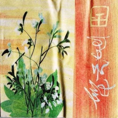 Serviette en papier fleurs et calligraphie chinoises #f017u