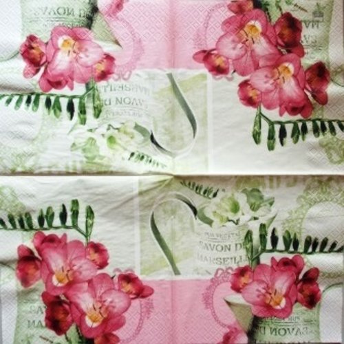 Serviette en papier belle fleur rose #f008u