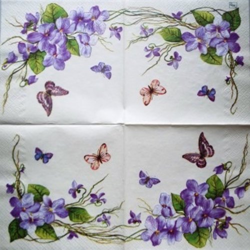 Serviette en papier fleurs violettes et papillons #f005u