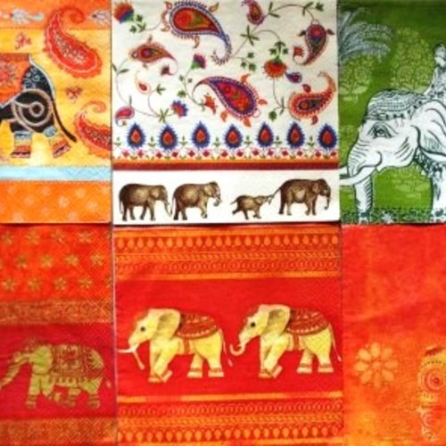 Lot de 6 serviette en papier eléphants #lotan07u