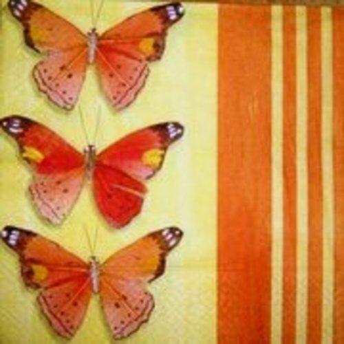 Serviette en papier 3 papillons tons orangés  #an038u