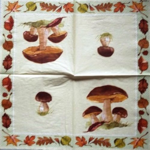 Serviette en papier champignons et feuilles d'automne #al023u