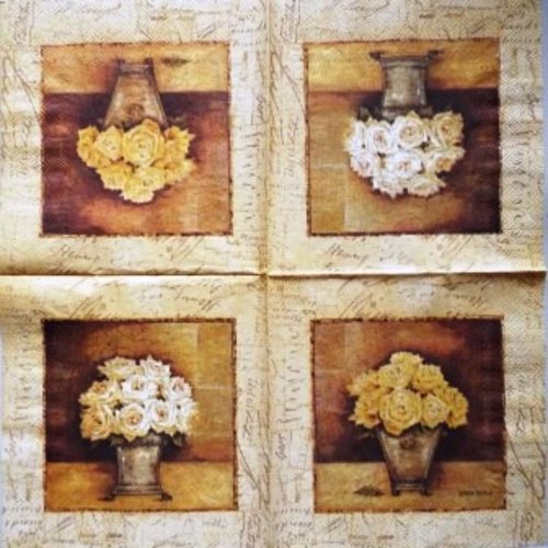 Serviette en papier bouquet de roses jaunes et blanches #f011u