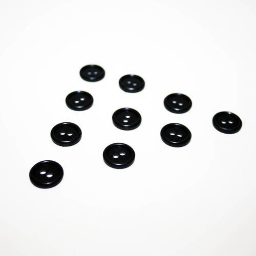 Lot de 10 boutons ronds noirs 12 mm, bouton 2 trous 