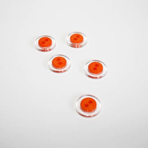 Lot de 5 boutons ronds orange et transparent, lot de 5 boutons, bouton 2 trous 
