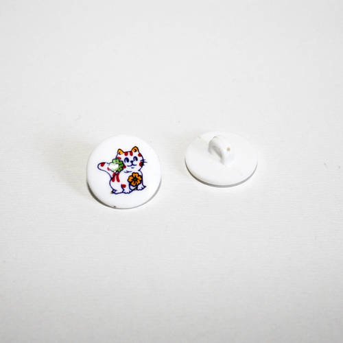 2 boutons blanc avec un chat, lot de 2 boutons, bouton à queue 