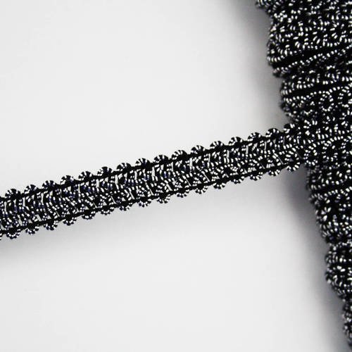 Galon noir et argenté 10 mm, galon de passementerie, 1 m, ruban argenté 