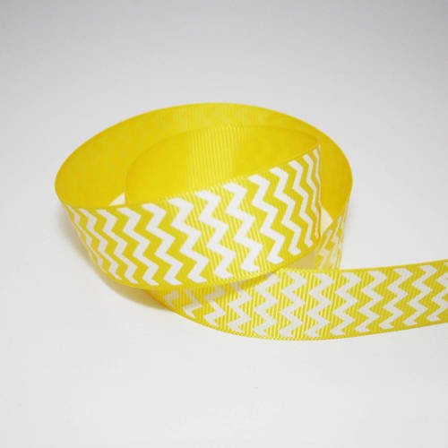 Ruban chevrons jaune et blanc, 25 mm, 1 m, ruban gros grain zigzag imprimé, non adhésif 