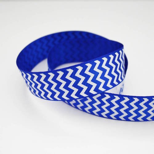 Ruban chevrons bleu et blanc, 25 mm, 1 m, ruban gros grain zigzag imprimé, non adhésif 