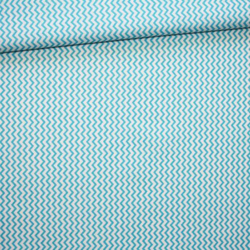 Tissu mini chevron, 100% coton imprimé 50 x 160 cm, mini zig zag, petit chevron turquoise blanc 