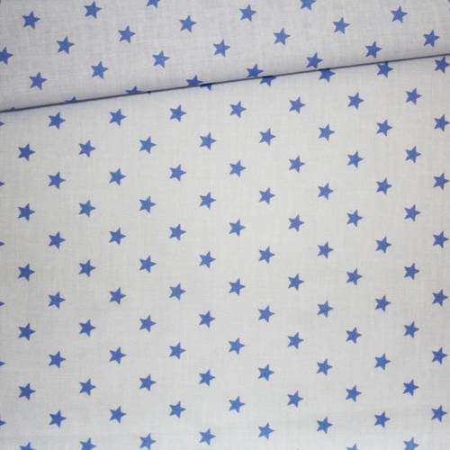 Tissu petites étoiles bleues, 100% coton imprimé 50 x 160 cm, motif étoiles bleues sur fond bleu 