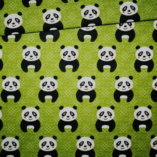 Tissu panda, 100% coton imprimé 50 x 160 cm, panda sur fond citron vert 