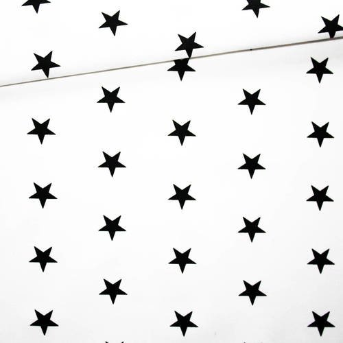 Tissu étoile, 100% coton imprimé 50 x 160 cm, motif étoiles noires sur fond blanc 