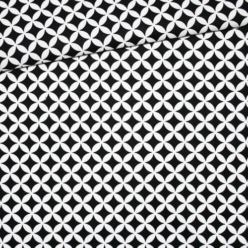 Tissu losanges, 100% coton imprimé 50 x 160 cm, motif trèfle noirs et blancs 