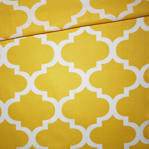 Tissu treillis marocain, 100% coton imprimé 50 x 160 cm, motif marocain jaune blanc 