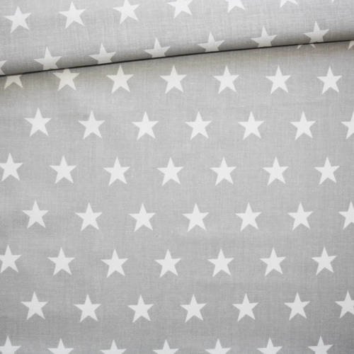 Tissu étoiles, 100% coton imprimé 50 x 160 cm, motif étoiles blanches sur fond gris 