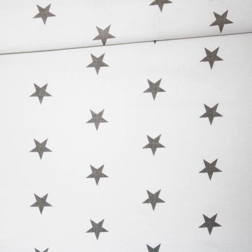 Tissu étoiles grises, 100% coton imprimé 50 x 160 cm, motif étoiles grises sur fond blanc 