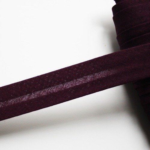 Biais bordeaux, burgundy, 18 mm, biais universel en coton pré-plissée 