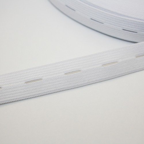Bande élastique à boutonnières 20 mm, 1 m, blanc, élastique pantalons, trous, boutons