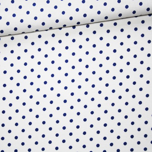 Tissu pois bleu marine sur fond blanc, 100% coton imprimé 95 x 160 cm