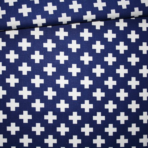 Tissu croix blanc sur un fond bleu marine 50 x 160 en coton imprimé oeko tex