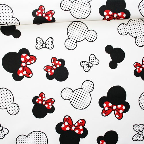 Tissu souris noires et rouges sur un fond blanc en coton imprimé oeko tex 50 x 160 cm