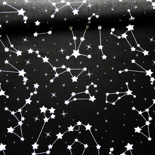 Tissu constellations en coton imprimé oeko tex noir et blanc