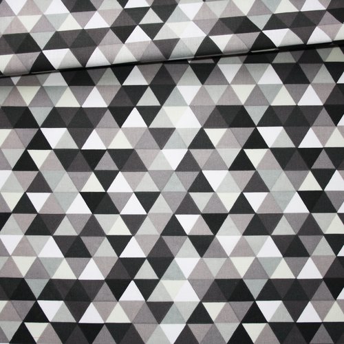 Tissu petits triangles 20 mm gris, noir, blanc, 100% coton imprimé 50 x 160 cm, oeko-tex