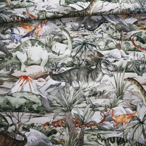 Tissu la forêt des dinosaures en coton imprimé premium oeko tex