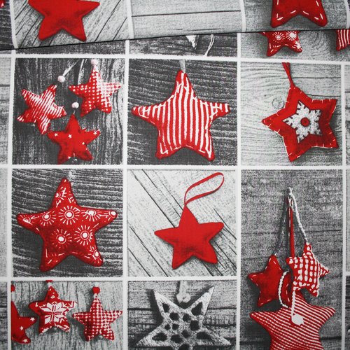 Tissu patchwork de noël en coton imprimé oeko-tex rouge gris et blanc