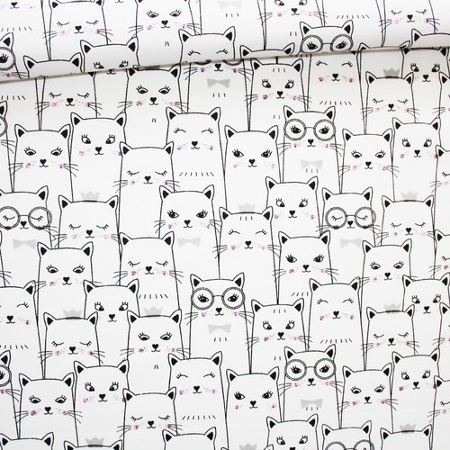 Tissu chats noirs et blancs en coton imprimé oeko tex